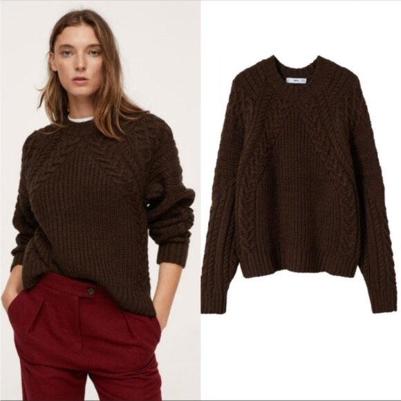 Mango Brown Cable Knit Sweater. - Picture 1 of 4